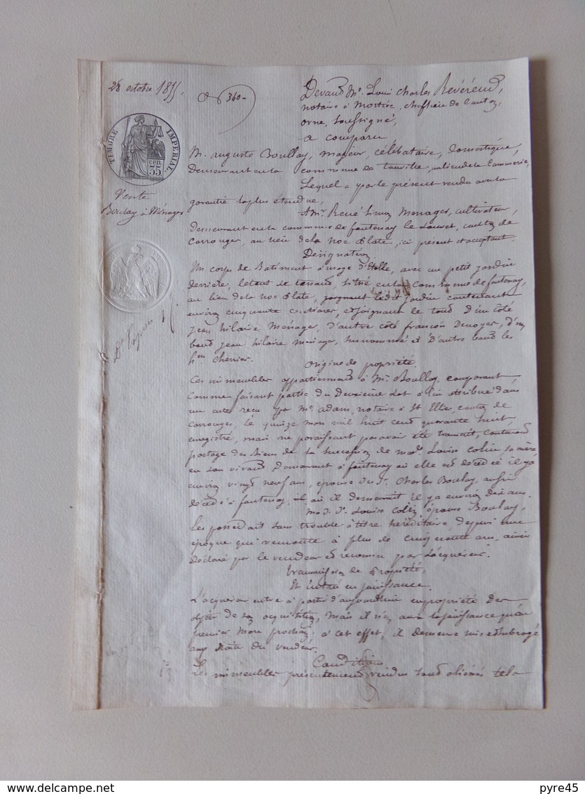 Acte Notarié Du 28 Octobre 1855 ?? à Mortrée Dans L'Orne ,vente - Manuscrits