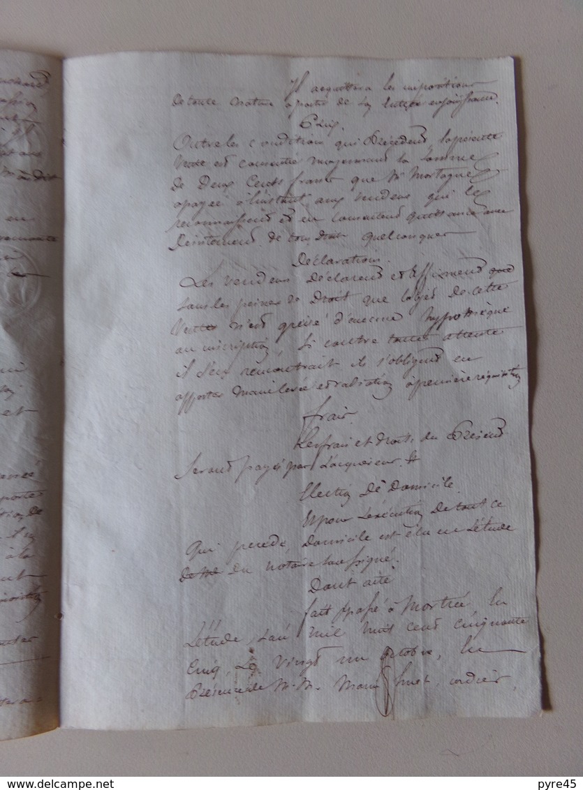 Acte Notarié Du 21 Octobre 1855 ?? à Mortrée Dans L'Orne ,vente - Manuscrits