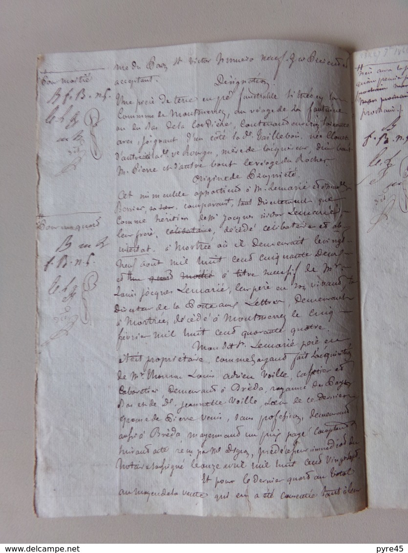 Acte Notarié Du 14 Octobre 1855 ?? à Mortrée Dans L'Orne , Vente - Manuskripte