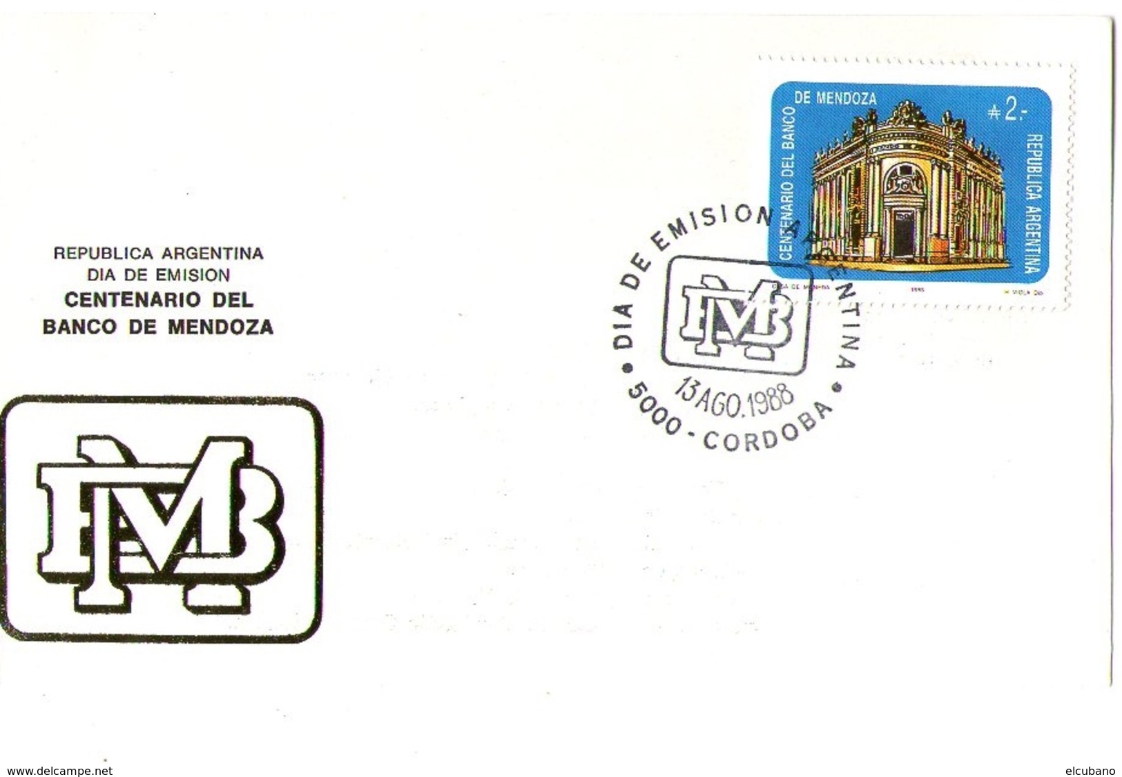 Argentina FDC Centenario Banco Di Mendoza - FDC