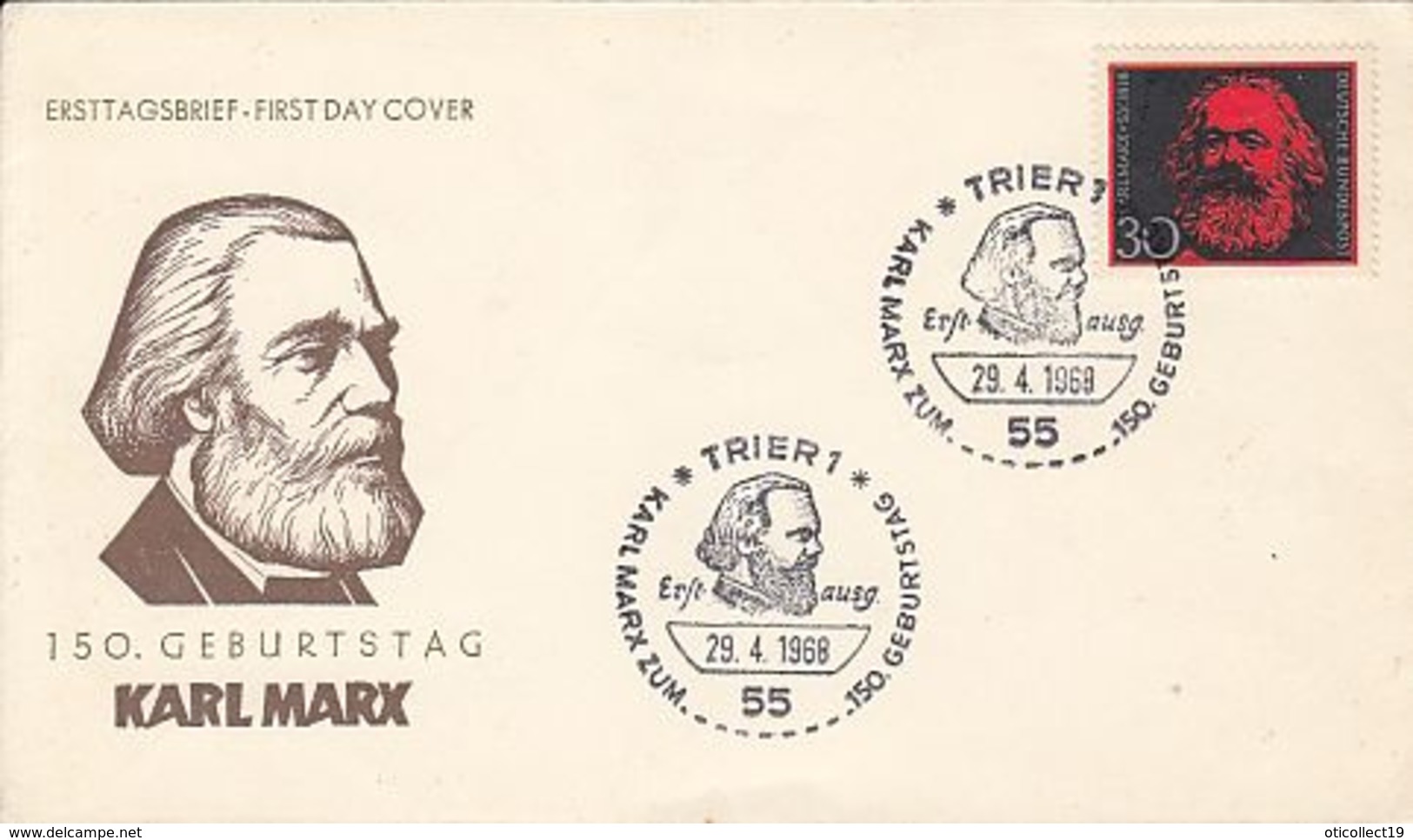 FAMOUS PEOPLE, KARL MARX, COVER FDC, 1968, GERMANY - Karl Marx