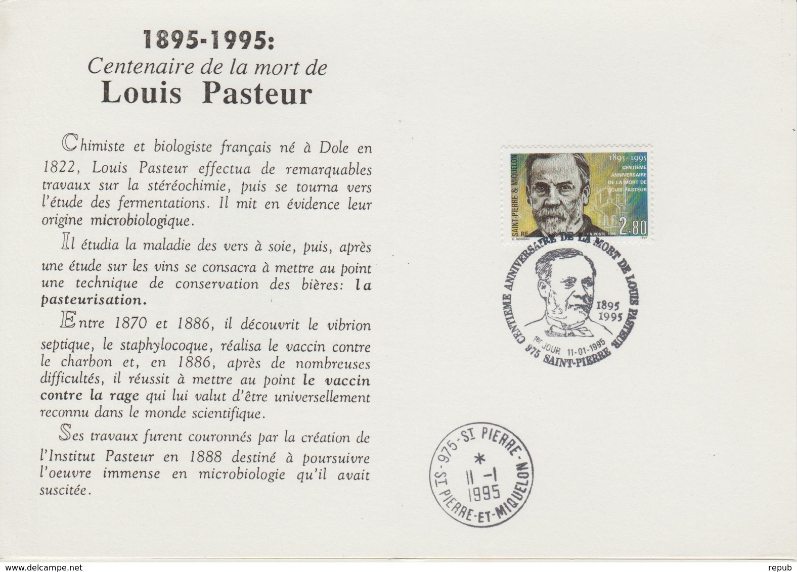 Souvenir De 1995 2 Volets L Pasteur 609 - FDC