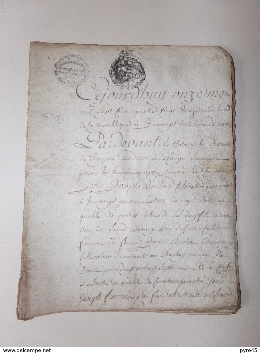 Acte Notarié Du 11 Mars 1793 En Lorraine , Partage - Manuscrits