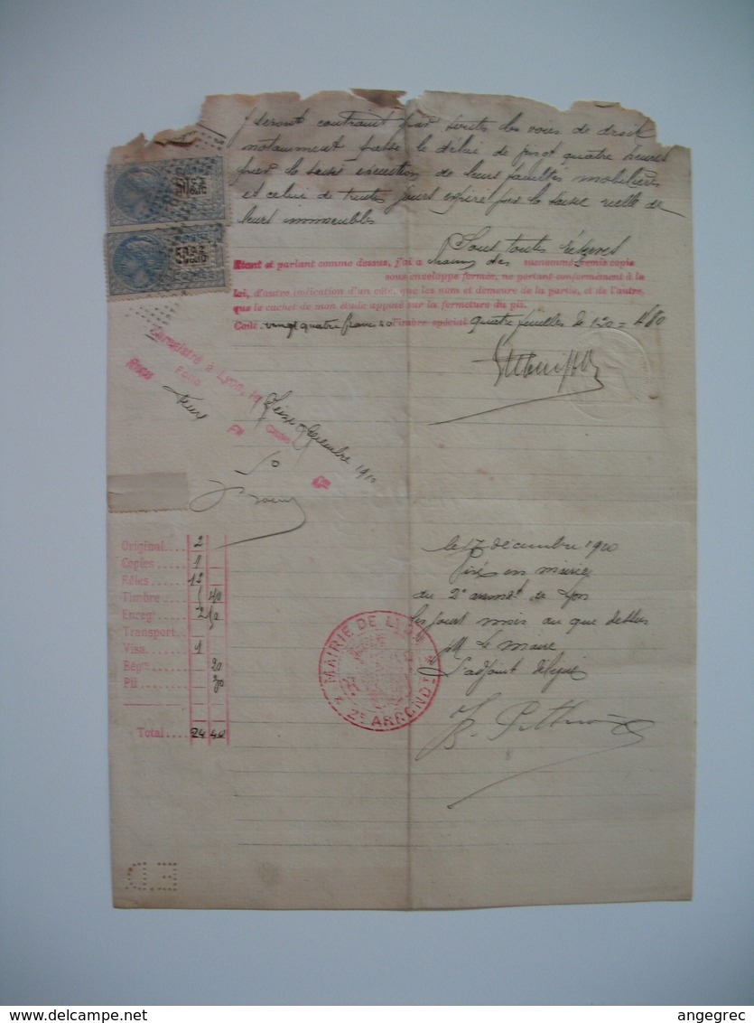 Document Fiscaux Perforé Perfin     ED 53-5  Elie Dubuisson Huissier Lyon 1910 - Autres & Non Classés