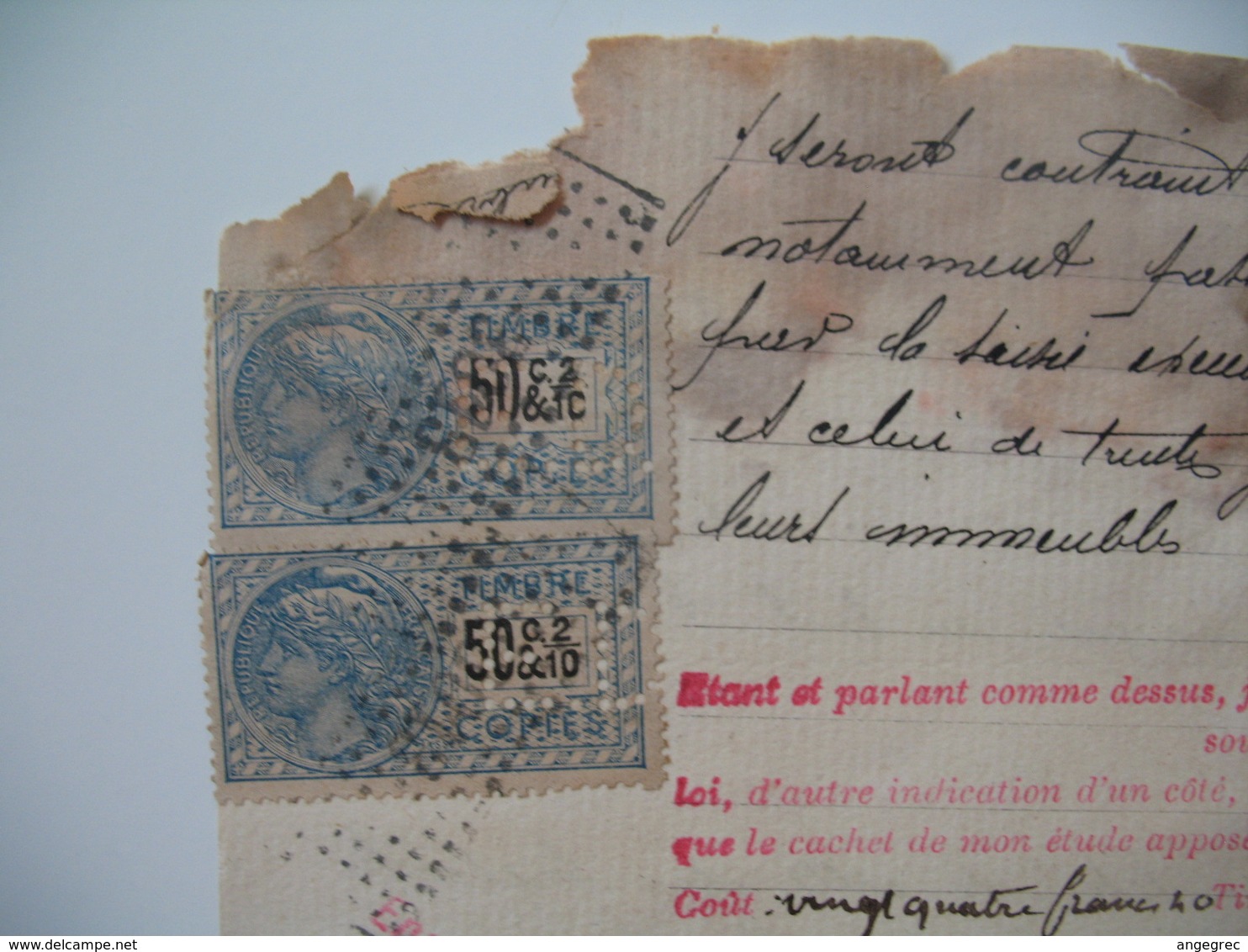 Document Fiscaux Perforé Perfin     ED 53-5  Elie Dubuisson Huissier Lyon 1910 - Autres & Non Classés