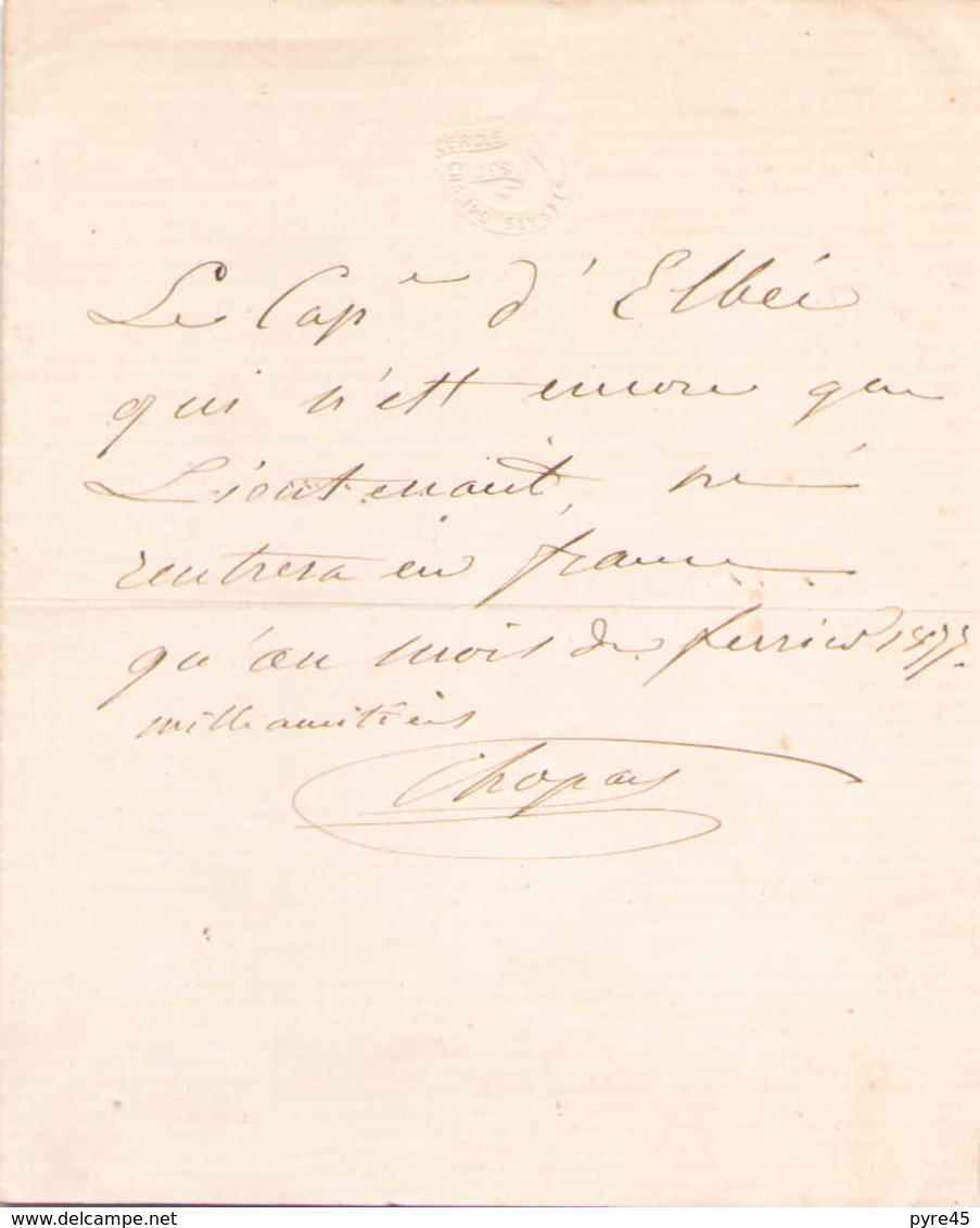 LETTRE MANUSCRITE A EN TETE CERCLE DES CHAMPS ELYSEES DE L AMIRAL CHOPART - Manuscrits