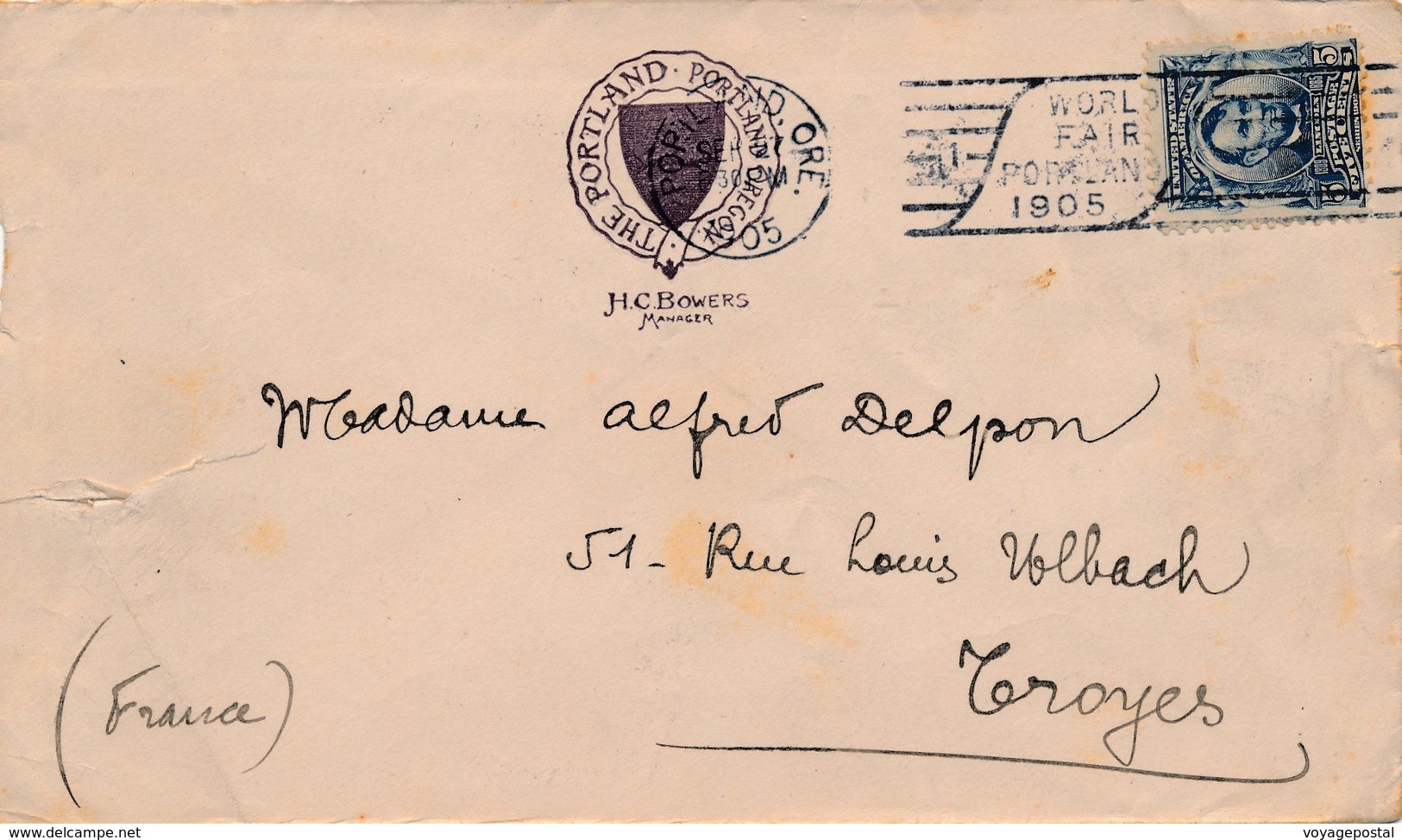 Lettre Canada Portland World Fair Pour La France Cover - Storia Postale