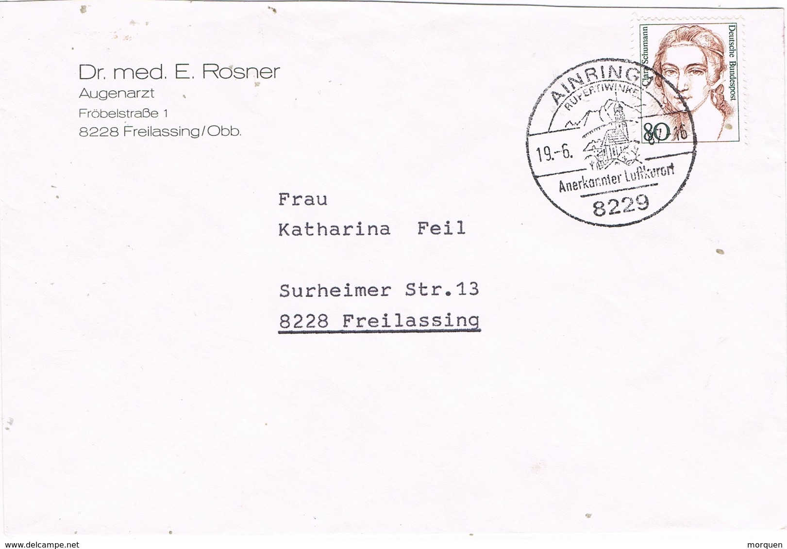 29636. Carta FREILASSING (Alemania Federal) 1987. Fechador Especial AINRING - Cartas & Documentos