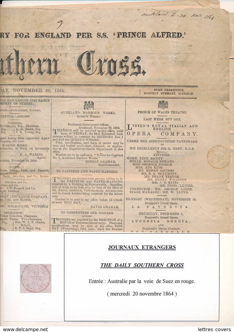 AMBULANT MARSEILLE  " AUSTRALIE V. SUEZ. AMB. 18 Fevr 65 " Réf Salles 2.117 " Sur Journal NOUVELLE ZELANDE - Entrée - Maritime Post