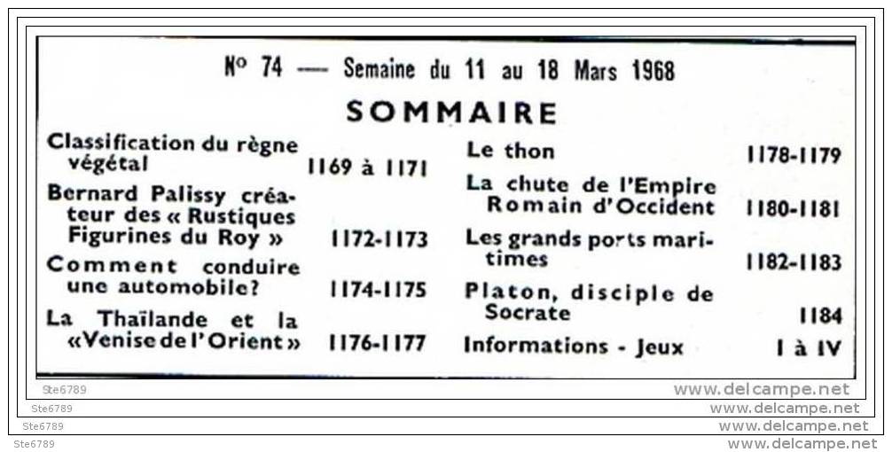 Tout L'univers 1968 N° 74 Conduire Automobile , La Thailande , Le Thon , Grands Ports Maritimes , Platon - Informations Générales