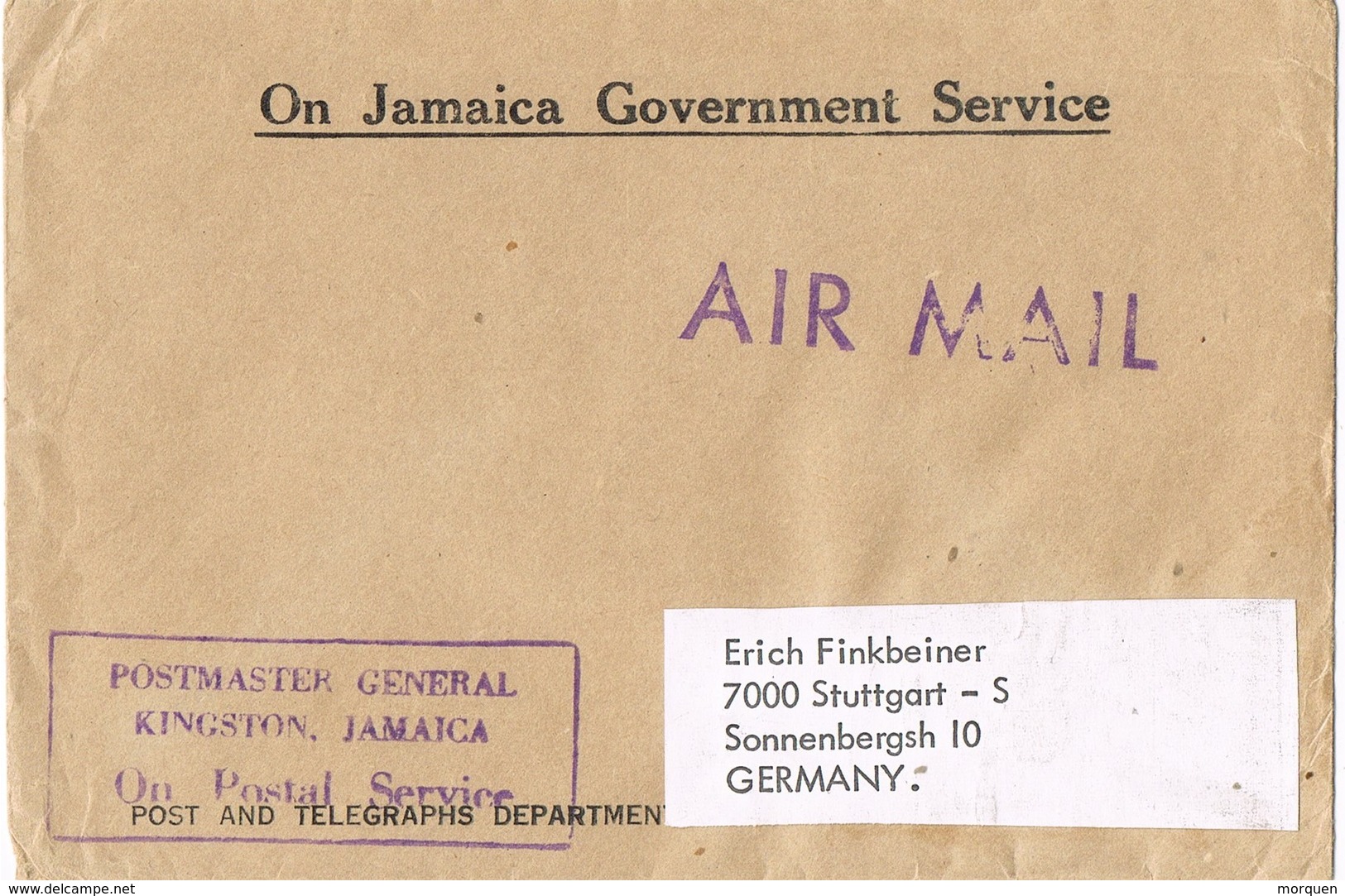 29648. Carta Aerea Service KINGSTON (Jamaica). Postmaster General - Jamaica (1962-...)