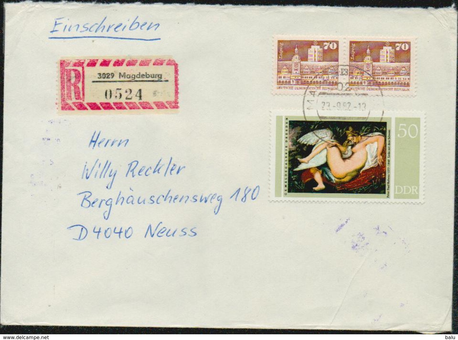 DDR R-Brief Michel 2234, 2602 (x2) Einschreiben, 2 Bilder, Tauschsendung Philatelistenverband, Rubens Leda - Briefe U. Dokumente