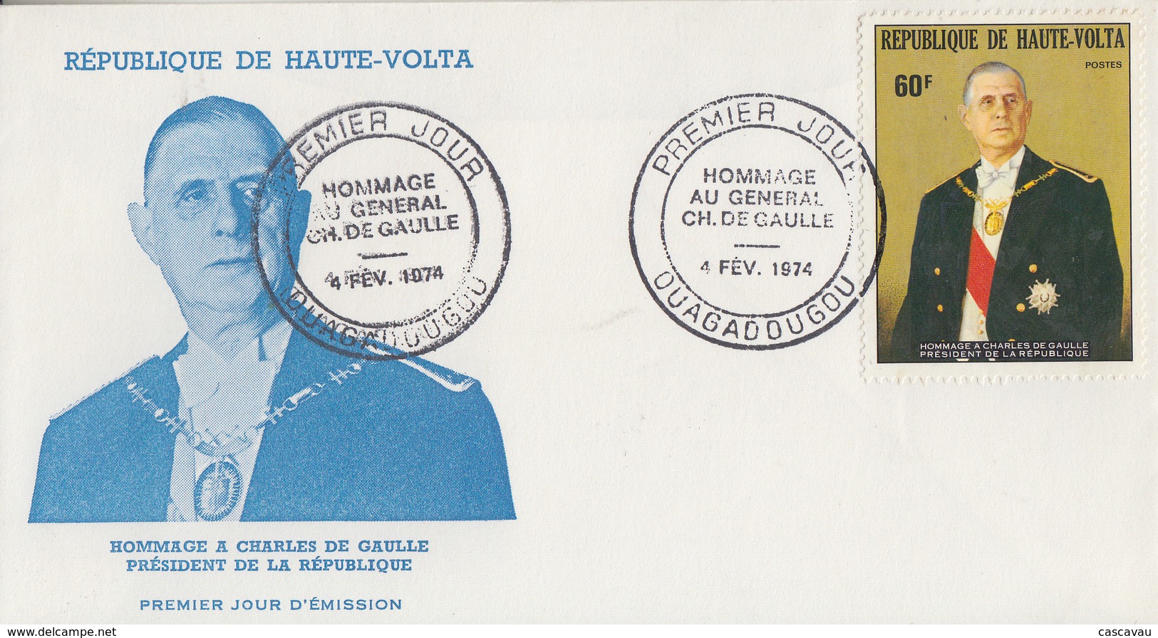 Enveloppe  FDC  1er  Jour   HAUTE  VOLTA   Hommage  Au  Général  DE  GAULLE  1974 - De Gaulle (Général)