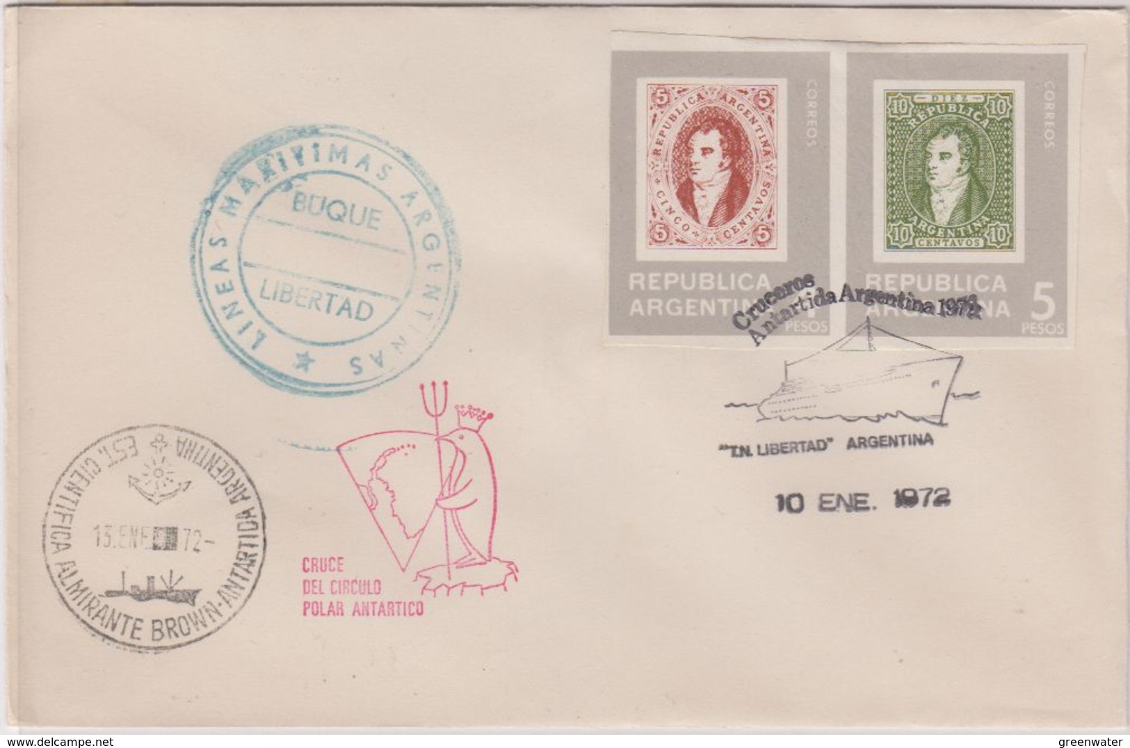 Argentina 1973 Cruceros Antartida Argentina Buque Libertad Ca 10 Ene 1972 Cover (40098) - Poolshepen & Ijsbrekers