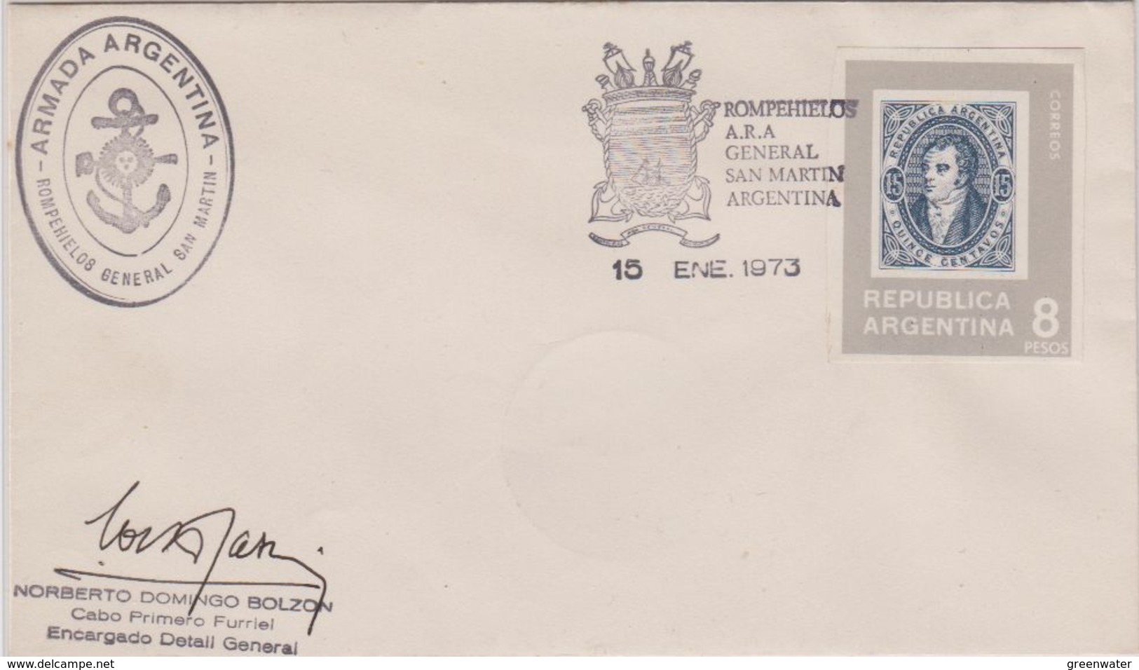 Argentina 1973 Ice Breaker San Martin Cover  Ca 8 Ene1973 Signature (40102) - Poolshepen & Ijsbrekers