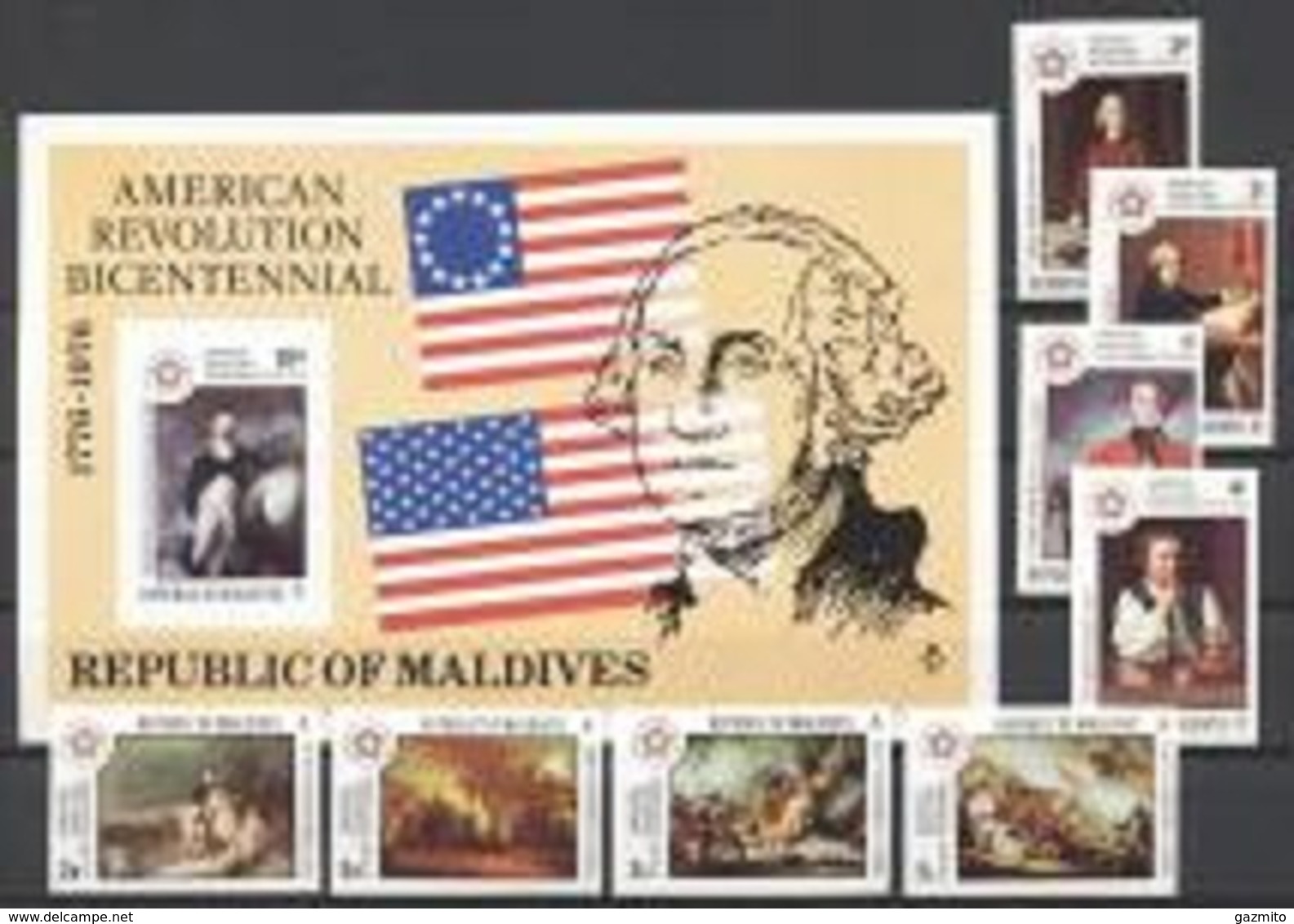 Maldives 1976, 200th Indipendence USA, Washington, 8val +BF IMPERFORATED - George Washington