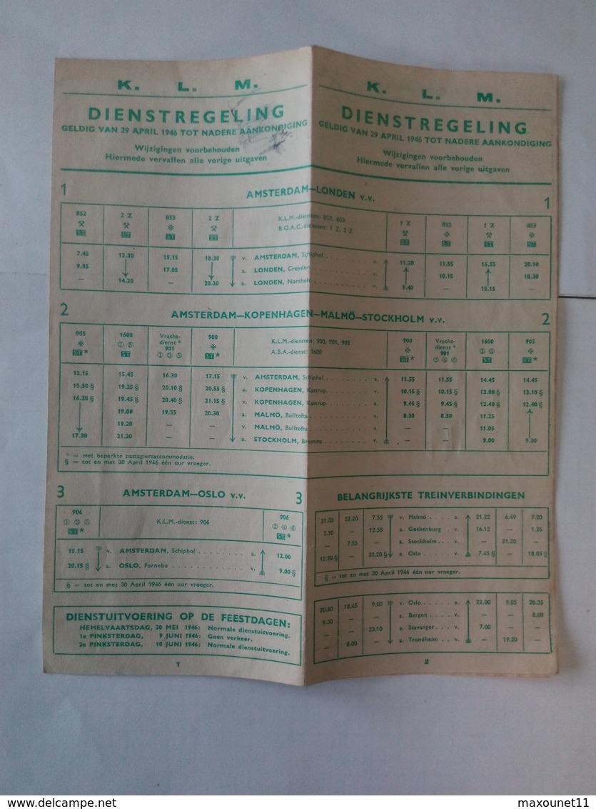 Calendrier De La KLM Départ Amsterdam - Arrivée Zurich , Enschede , Brussel Sabena .... NA70 - Unclassified