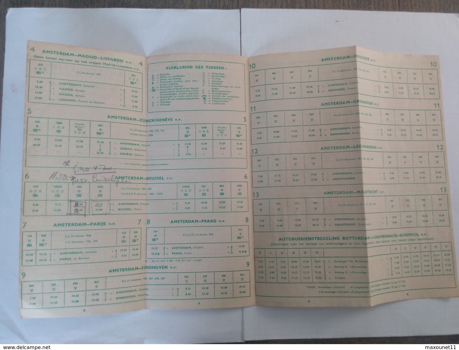 Calendrier De La KLM Départ Amsterdam - Arrivée Zurich , Enschede , Brussel Sabena .... NA70 - Unclassified