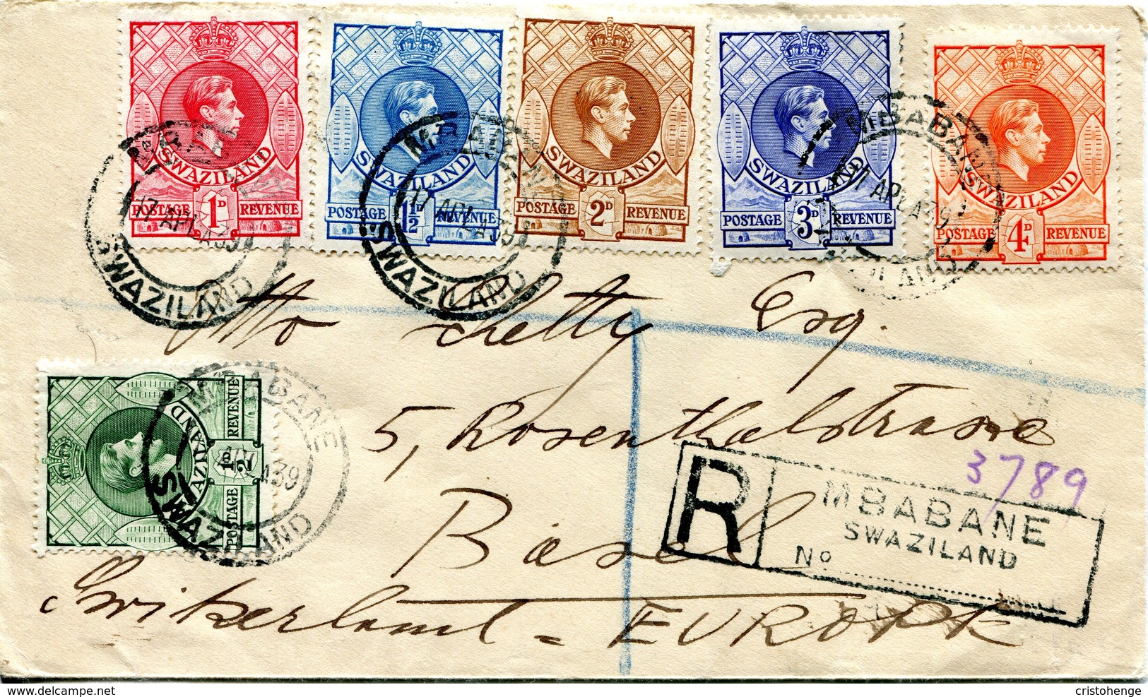Swaziland 1939 KGVI Definitives On Registered Cover To Switzerland - Swaziland (...-1967)