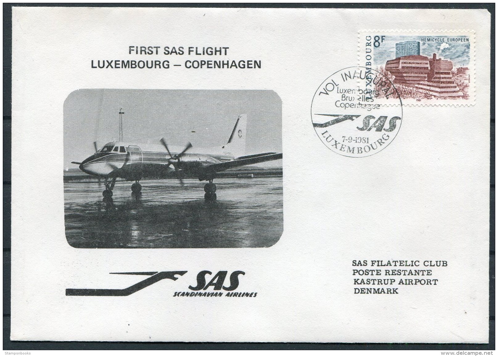 1981 Luxembourg Denmark SAS First Flight Cover. - Lettres & Documents