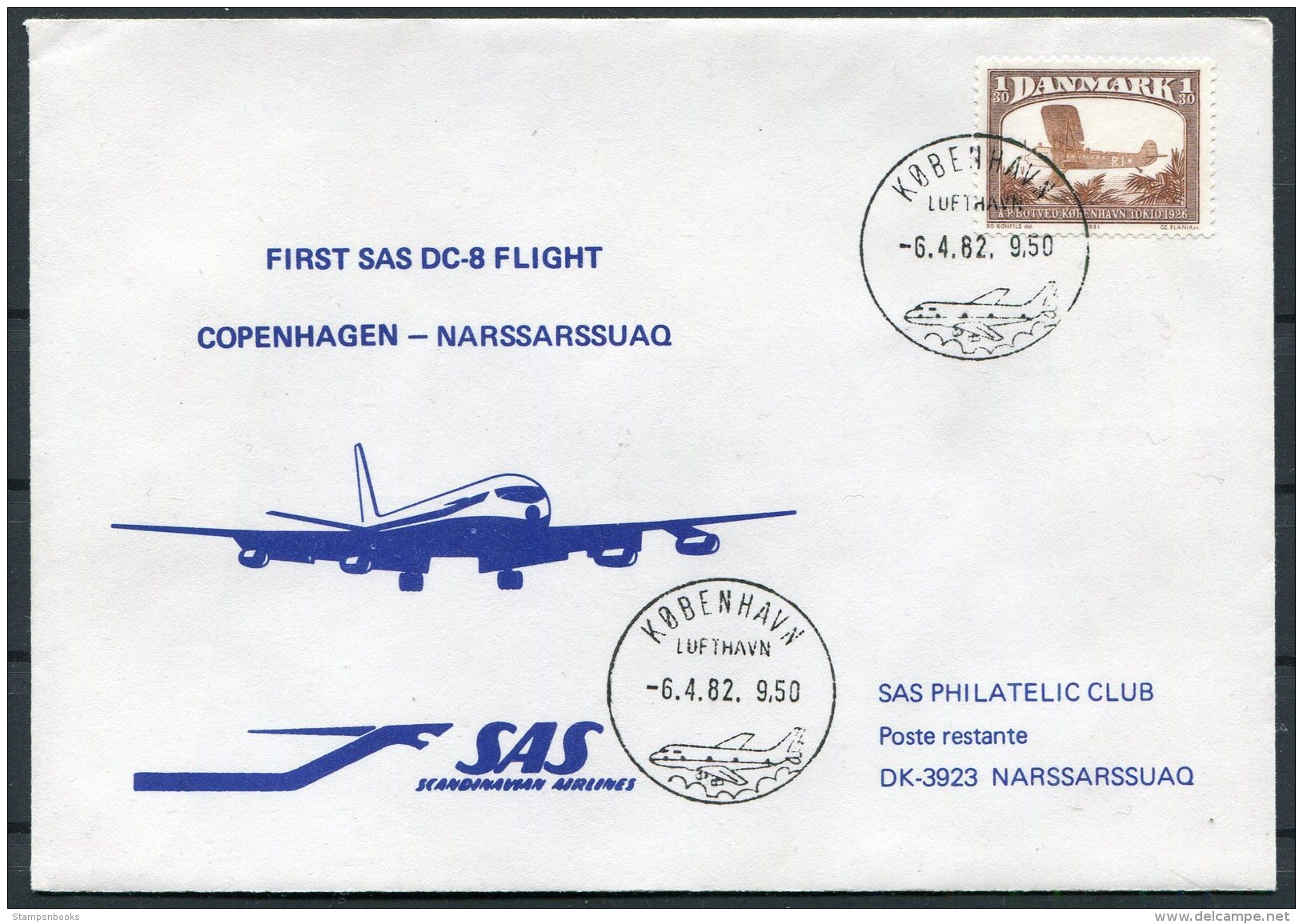 1982 Denmark SAS First Flight Cover - Greenland - Luchtpostzegels