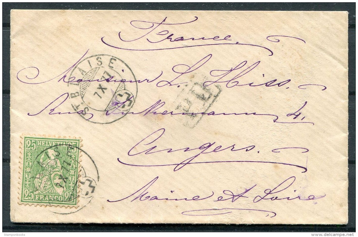 1877 Switzerland St Blaise 25c Cover - France - Lettres & Documents