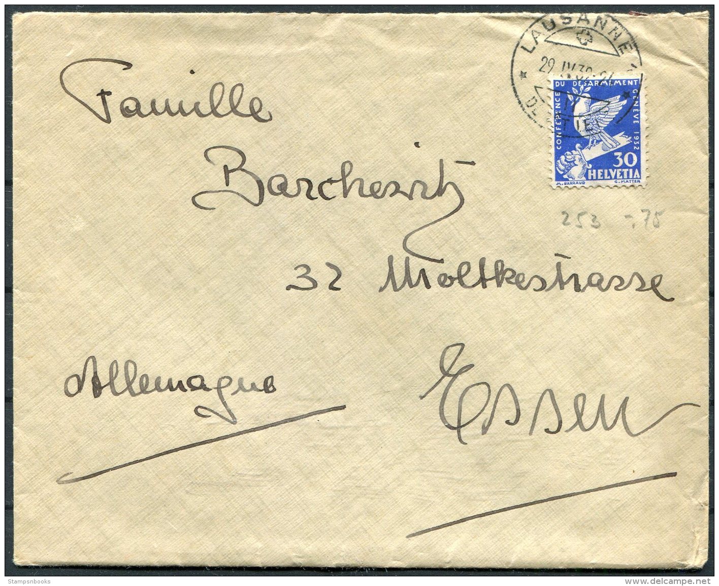 1932 Switzerland Lausanne Cover - Essen Germany. - Lettres & Documents