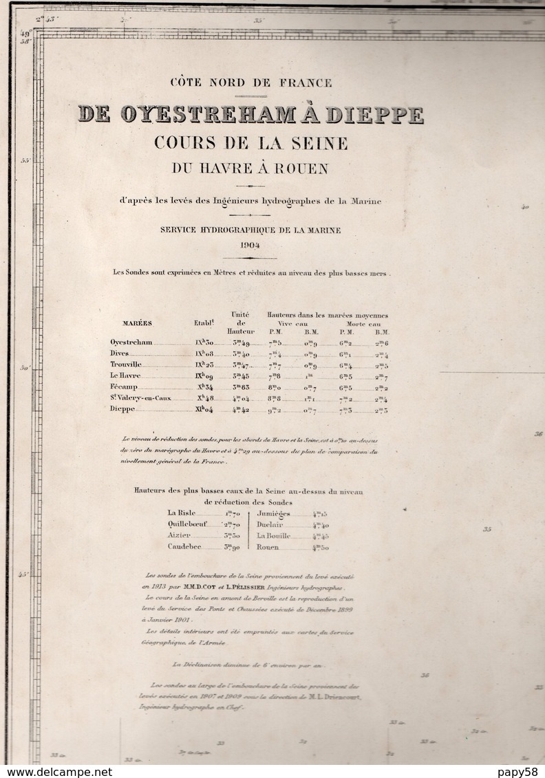 Cartes Marines Service Hydrographie De La Marine 1903 De Ouistreham A Dieppe Annotée - Cartes Marines