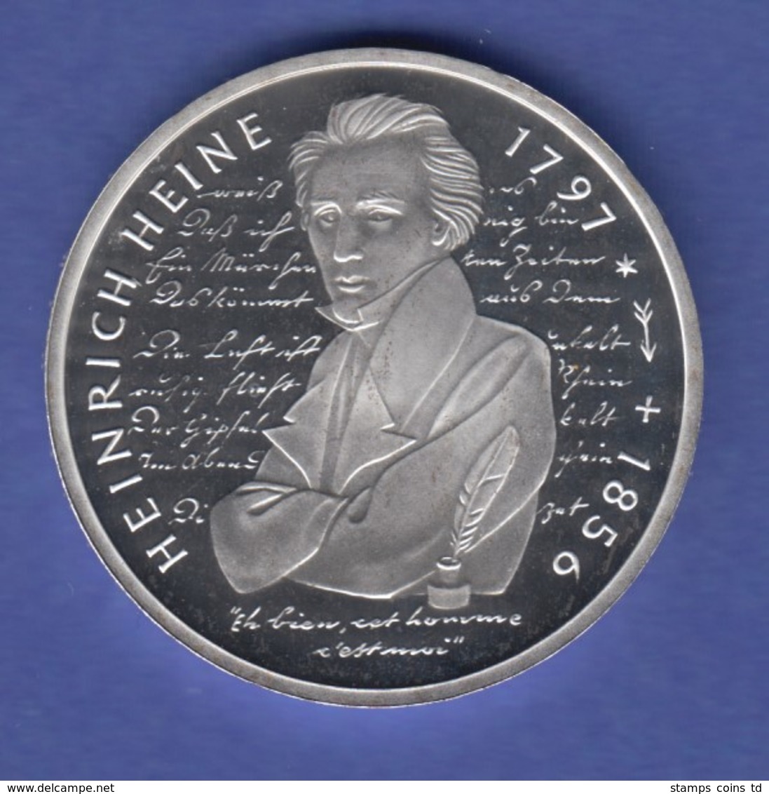 Bundesrepublik 10DM Silber-Gedenkmünze 1997 Heinrich Heine PP - Autres & Non Classés