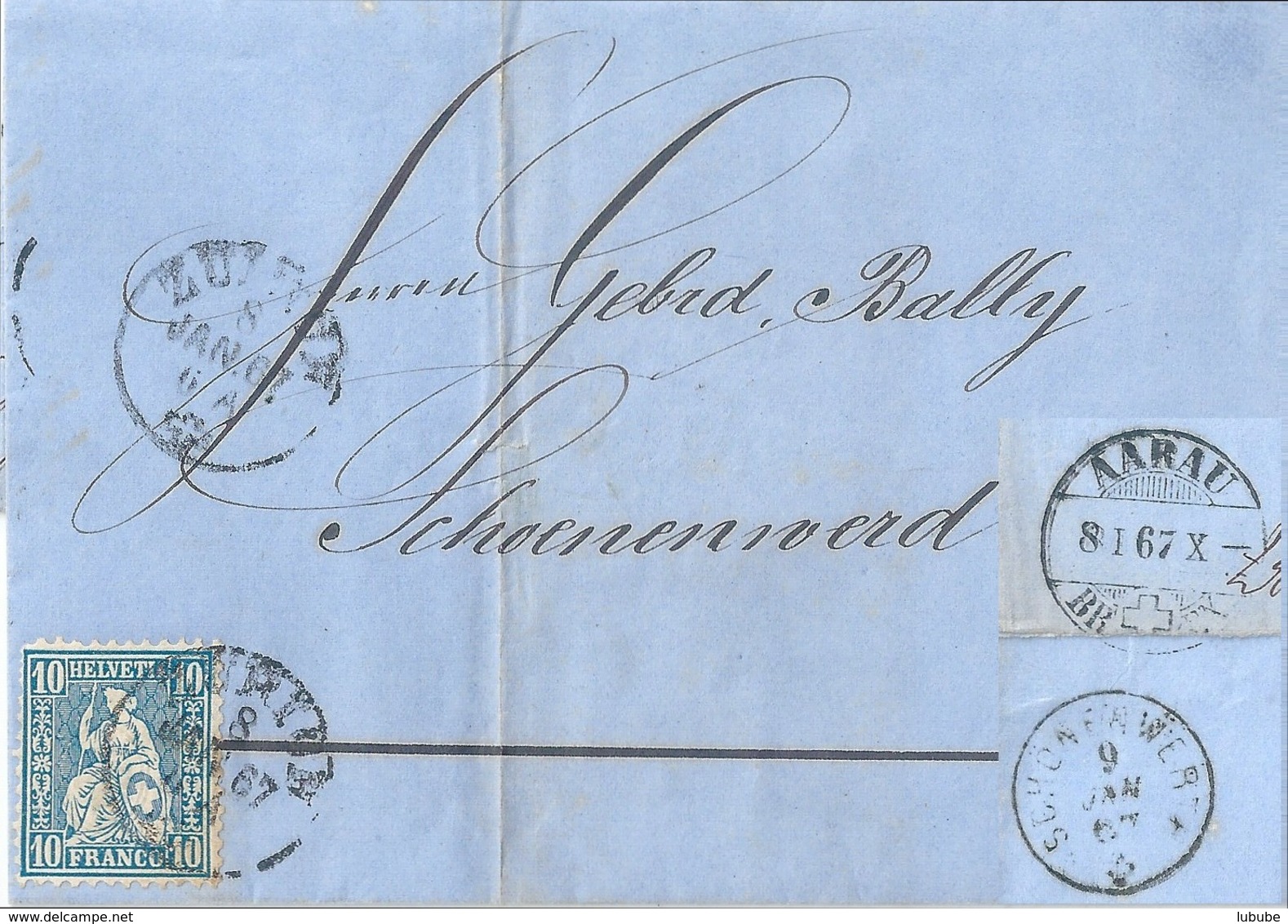 Faltbrief  Zürich - Aarau - Bally Schönenwerd          1867 - Storia Postale