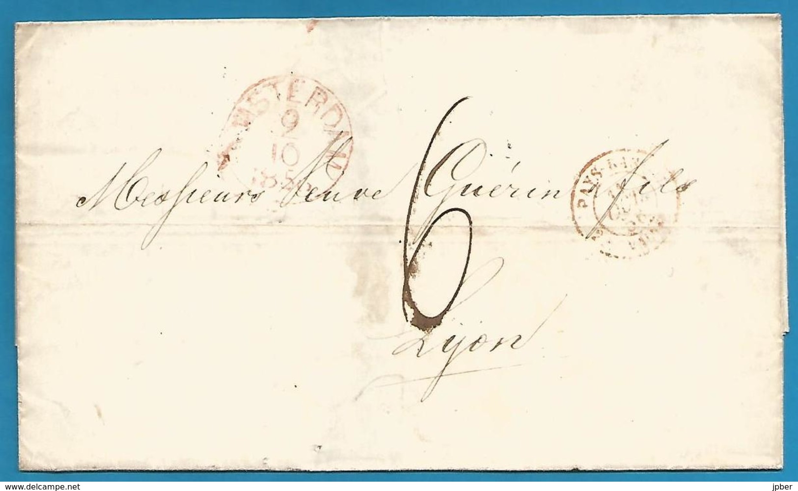 (D052) LAC De Amsterdam Vers Lyon Du 9/10/1856 - Entrée Pays-Bas Valenc. + Verso - ...-1852 Préphilatélie