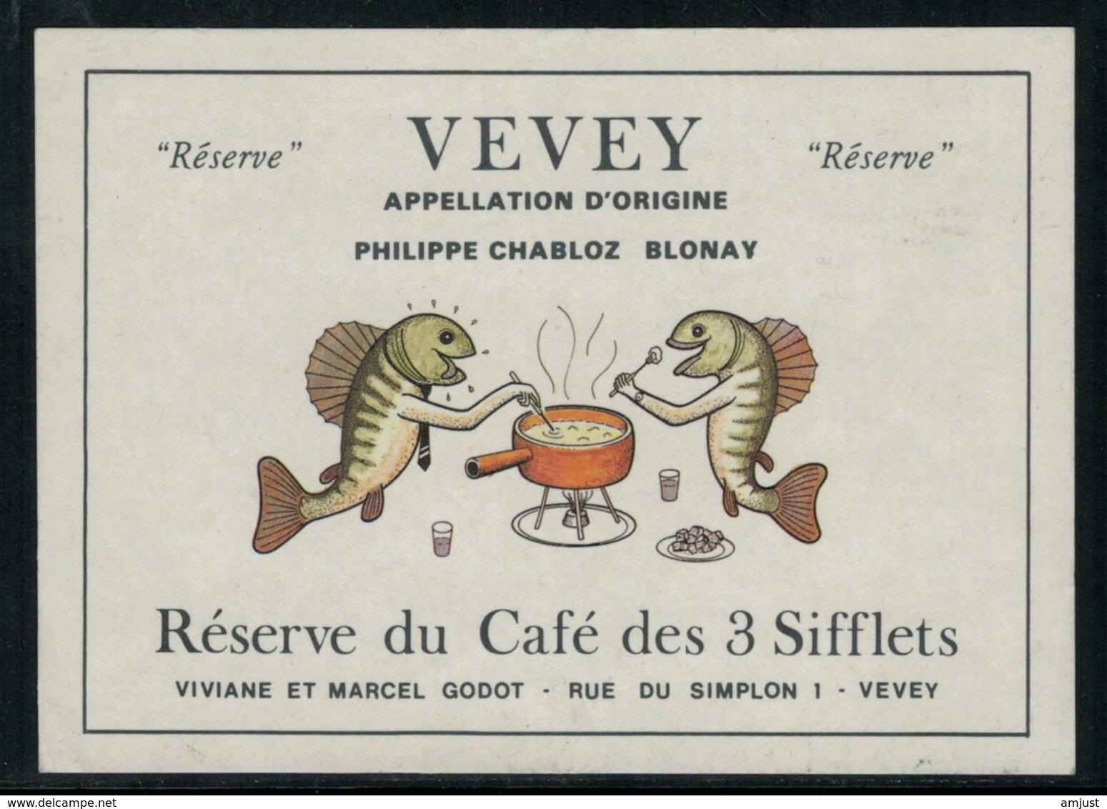 Etiquette De Vin // Réserve Du Café Des 3 Sifflets Vevey, Suisse (poissons) - Poissons