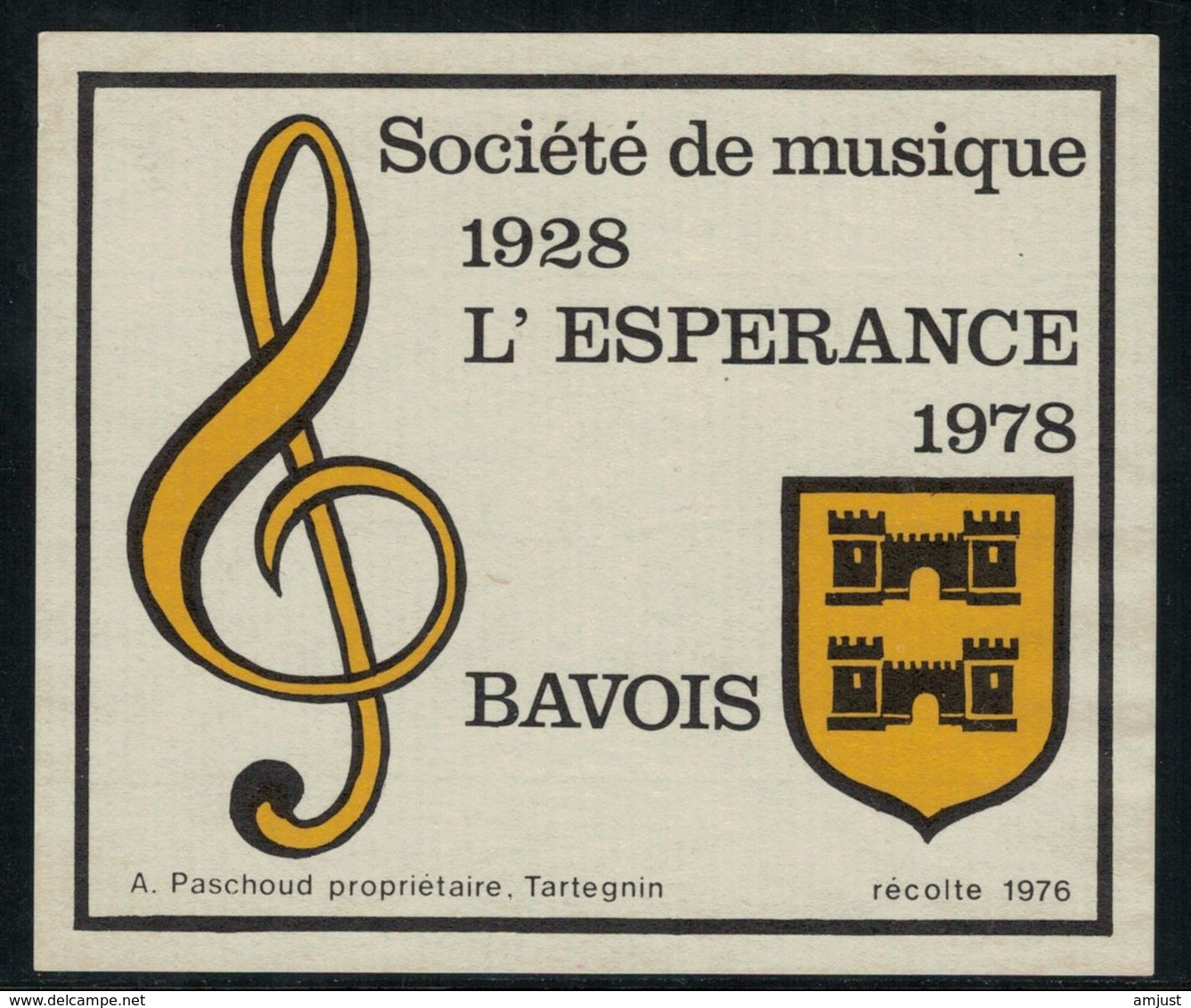 Etiquette De Vin // Tartegnin, Bavois, Société De Musique, Vaud, Suisse - Musique