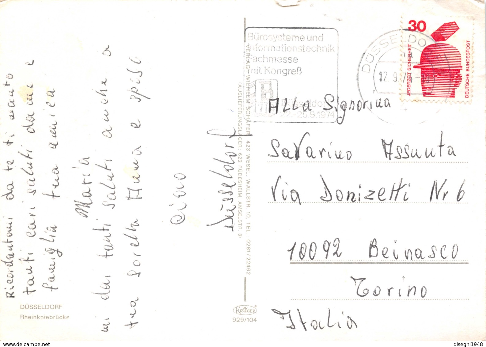 07439 "DÜSSELDORF - RHEINKNIEBRÜCKE" CART. ILL. SPED. '74 - Colombia