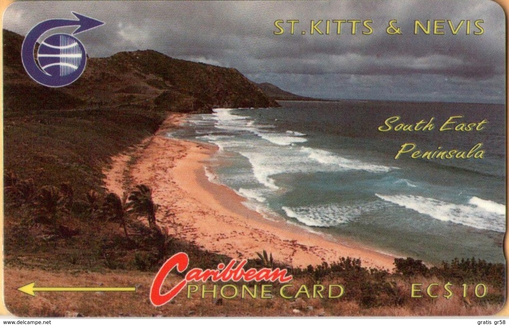 St. Kitts & Nevis - STK-3Ba, GPT, 3CSK, South East Peninsula (Error CSK), 10 EC$, %10.500ex, 1990, Mint - Saint Kitts & Nevis