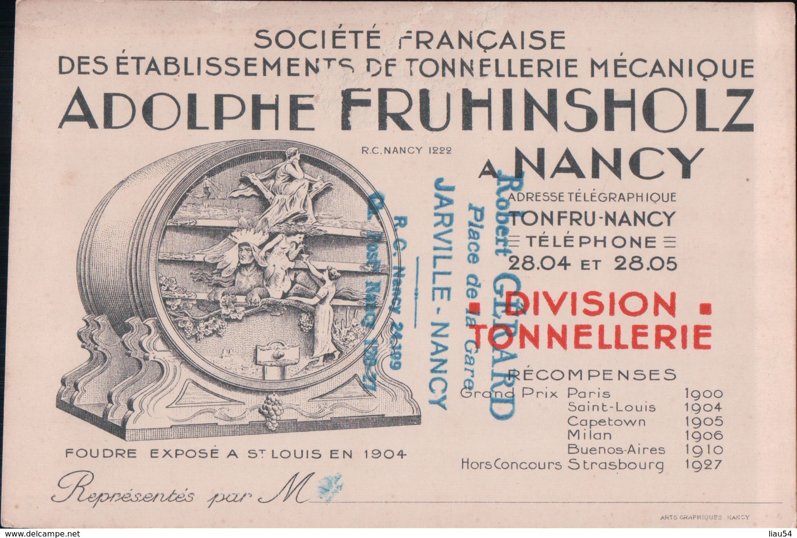 SOCIETE FRANCAISE DES ETABLISSEMENTS DE TONNELLERIE MECANIQUE ADOLPHE FRUHINSHOLZ NANCY - Nancy