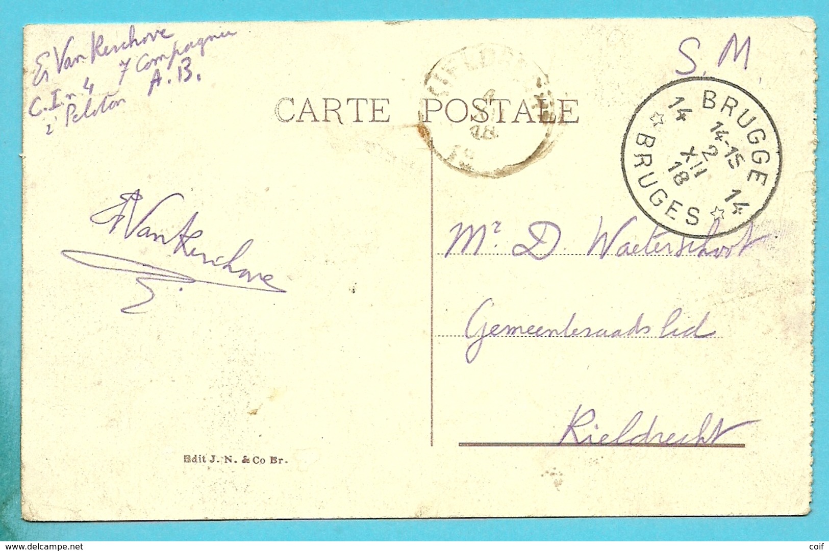 Kaart Met Postagentschapstempel (Agence) * BRUGGE 14 * Op 2/12/18, Verzonden Van C.I.7 Comp. - Fortune (1919)