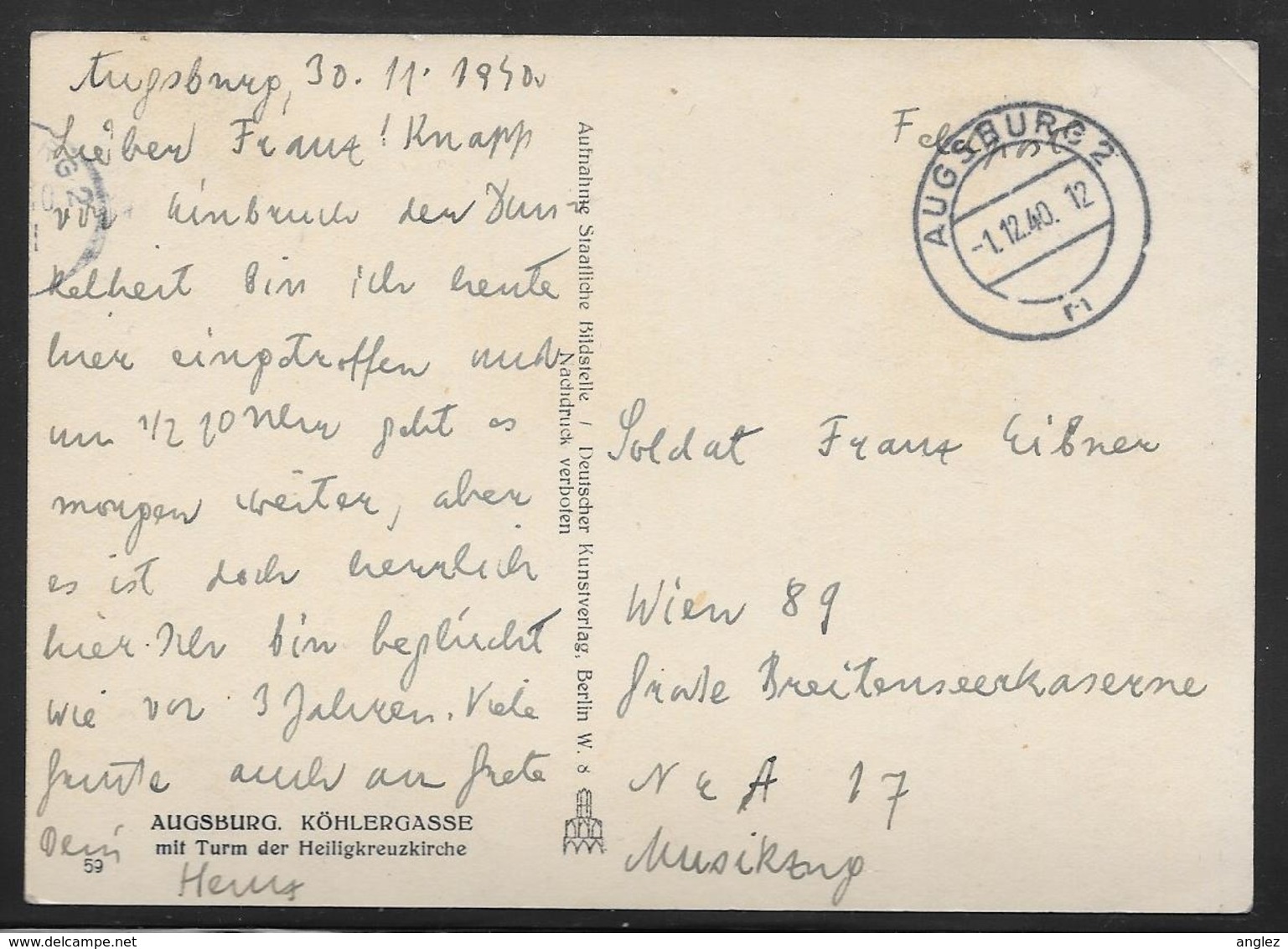Germany - Augsburg Kohlergasse - Real Photo - Feldpost To Wien 1940 - Augsburg