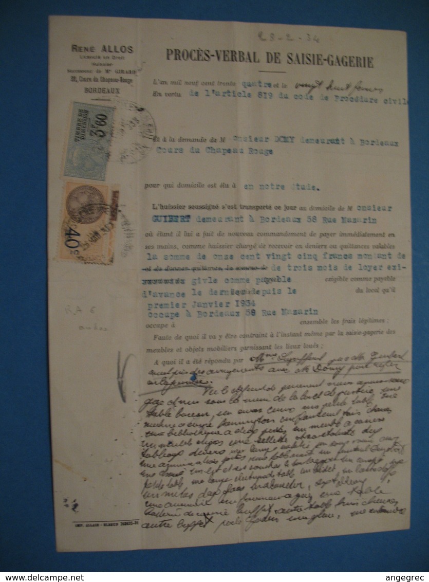 Document Fiscaux Perforé Perfin     RA 6  R. Allos  1934 - Autres & Non Classés