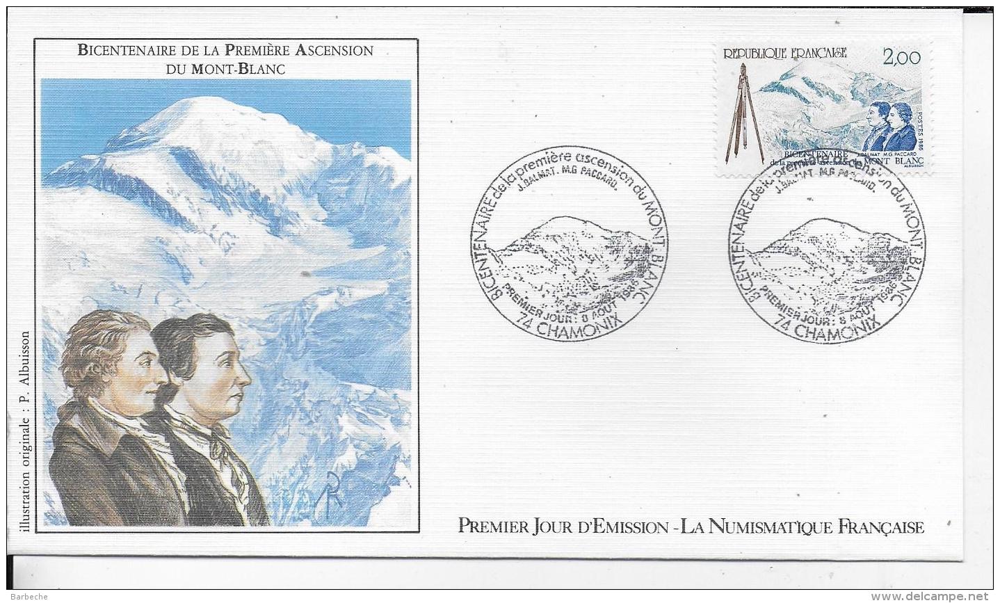 74.- CHAMONIX .- Bicentenaire De La Première Ascencion Du Mont-Blanc    1986 Premier Jour D' émission - 1960-1969