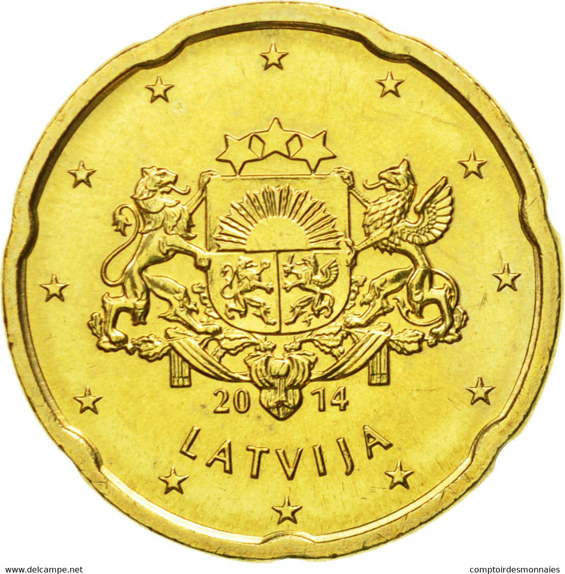 Latvia, 20 Euro Cent, 2014, SPL, Laiton, KM:154 - Lettonie