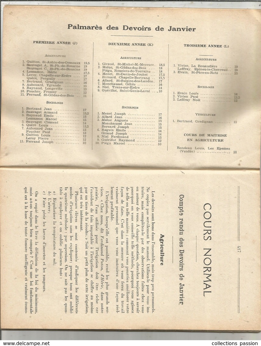 Scolaire, Centre D"enseignement Rural Par Correspondance , 04/1935, ANGERS, 60 Pages, 5 Scans  , Frais Fr 2.95 E - 18 Ans Et Plus