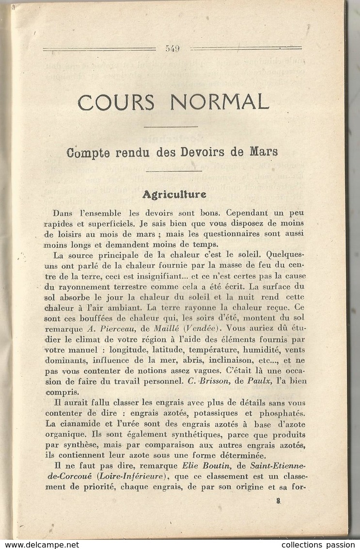 Scolaire, Centre D"enseignement Rural Par Correspondance , 06-07-08/1935, ANGERS, 78 Pages, 5 Scans  , Frais Fr 2.95 E - 18 Ans Et Plus