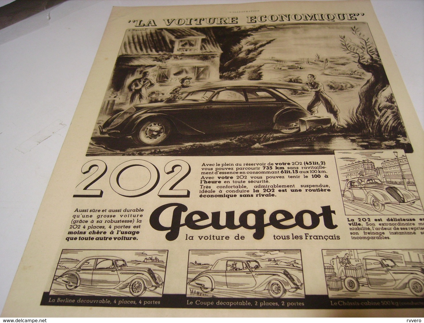 ANCIENNE PUBLICITE VOITURE 202  PEUGEOT  1938 - Cars