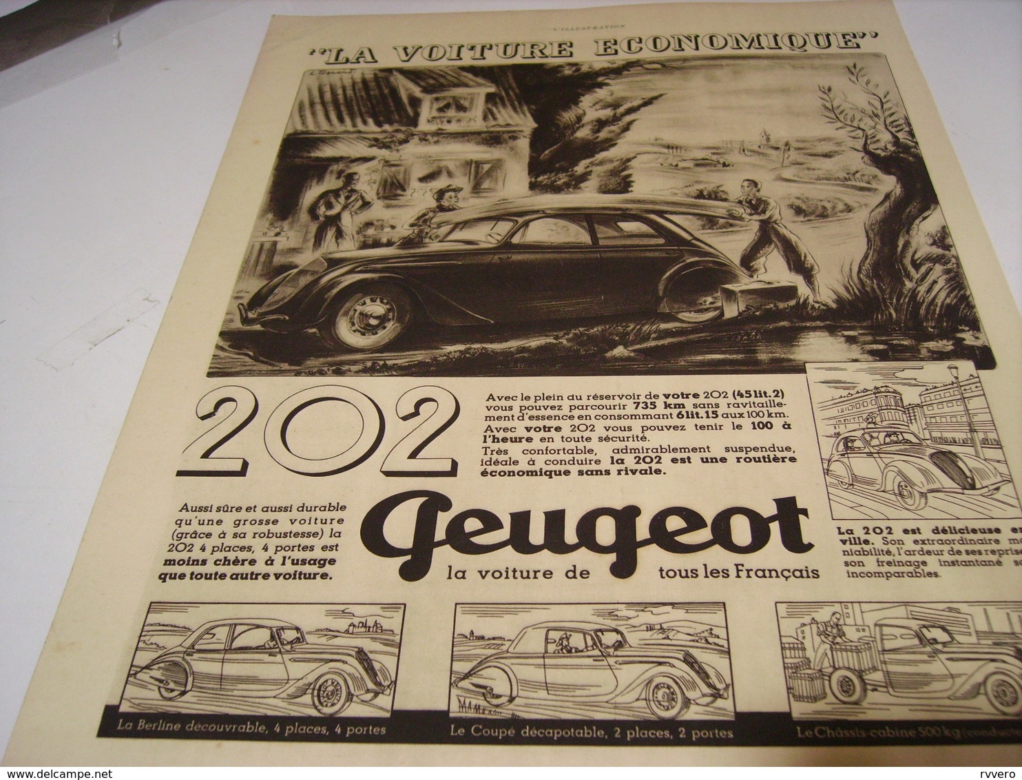 ANCIENNE PUBLICITE VOITURE 202  PEUGEOT  1938 - Voitures