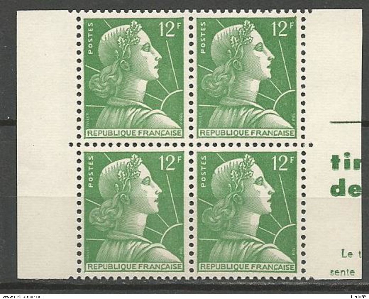 PAIRE HORIZONTAL DE CARNET TYPE MARIANNE DE MULLER N° 1010d NEUF** LUXE SANS CHARNIERE / MNH - 1955-1961 Marianne De Muller