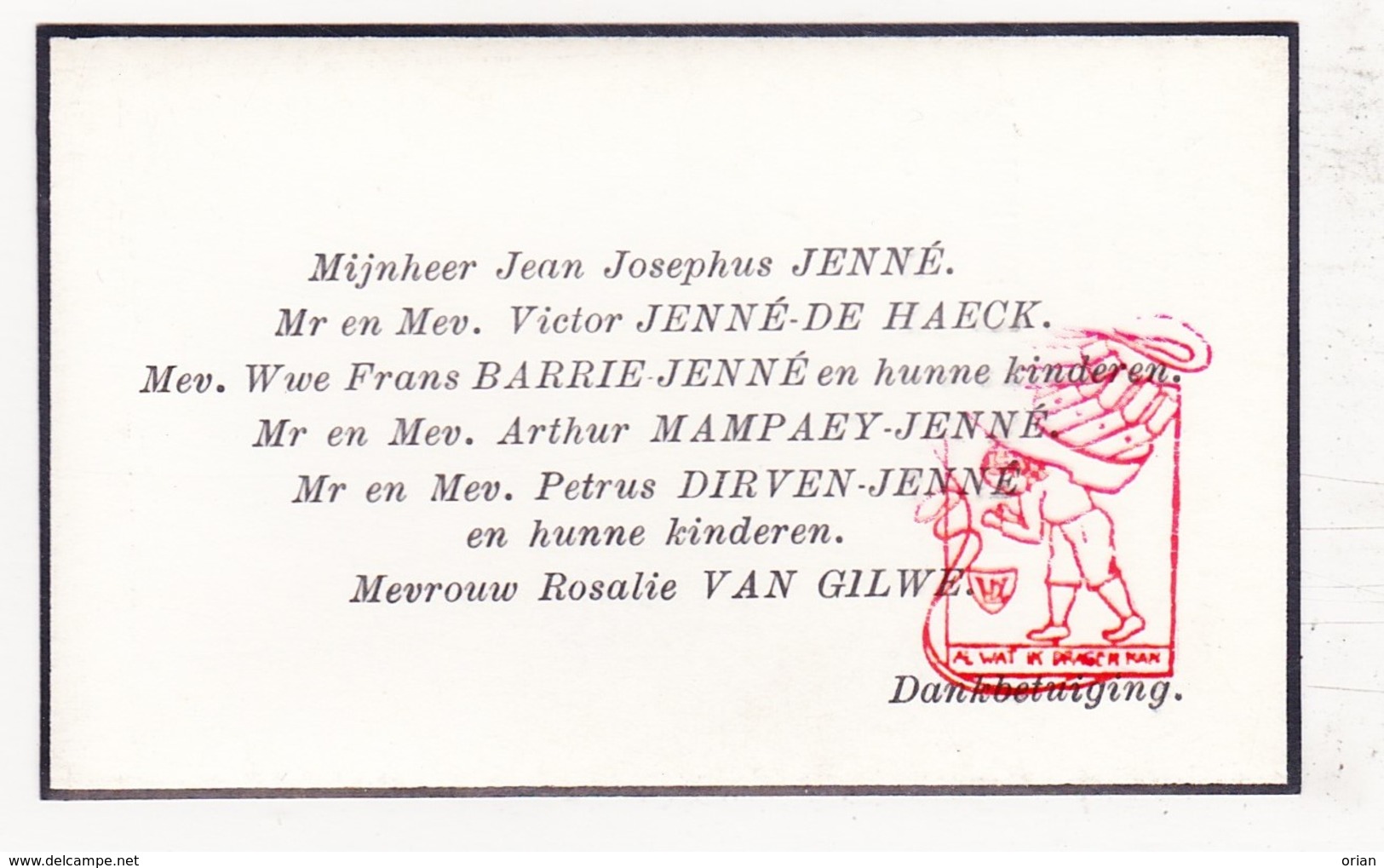 DP Foto - Philomena J. Van Gilwe ° Brugge 1870 † Antwerpen 1938 X J. J. Jenné / De Haeck Barrie Mampaey Dirven - Images Religieuses