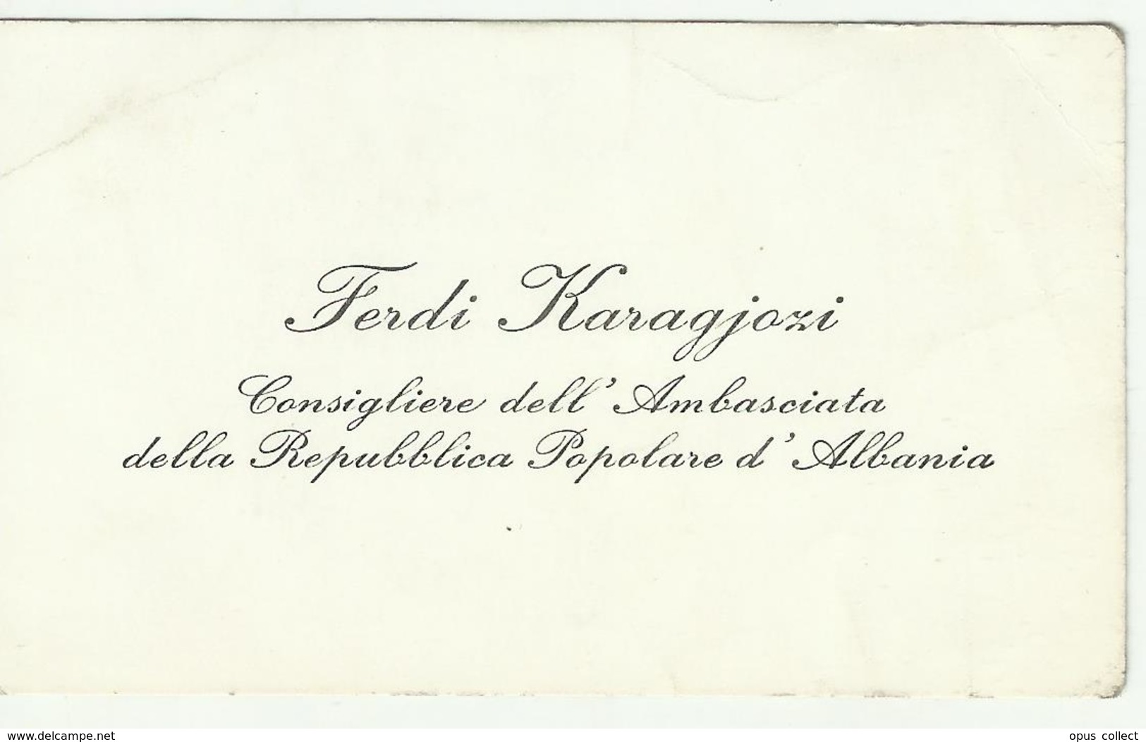 Albania - Visiting Card: Ferdi Karagiozi - Consigliere Dell'Ambasciata Della Repubblica Popolare D'Albania - Cartoncini Da Visita