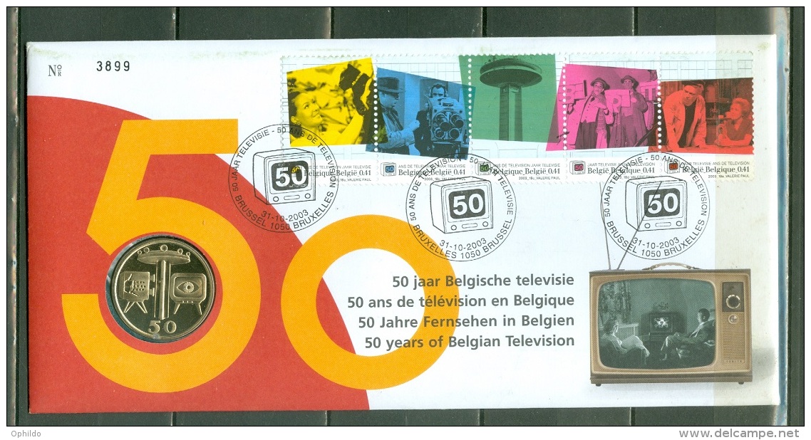 Belgique 2003  Numisletter  3213/3217   Les 50 Ans De La Television En Belgique - Numisletters