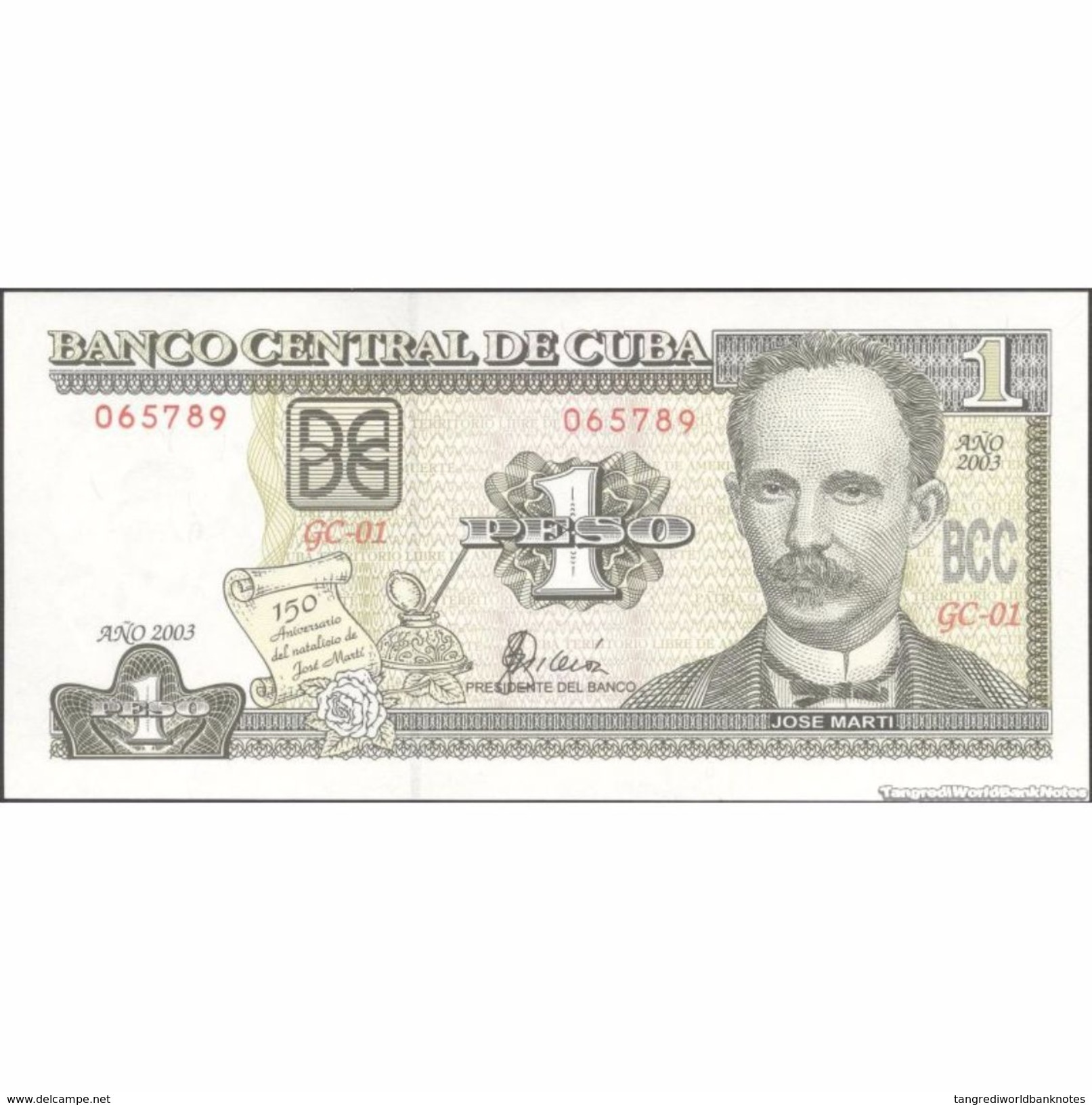 TWN - CUBA 125 - 1 Peso 2003 150th Ann. José Marti - Serie GC-01 UNC - Cuba